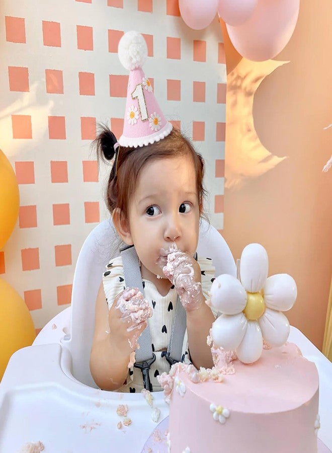 LINGANA First Birthday Hat - Baby Party Decor, Outfit Girl Boy Photo Booth Props, Cake Smash Backdrop (Pink Daisy) - Image 2